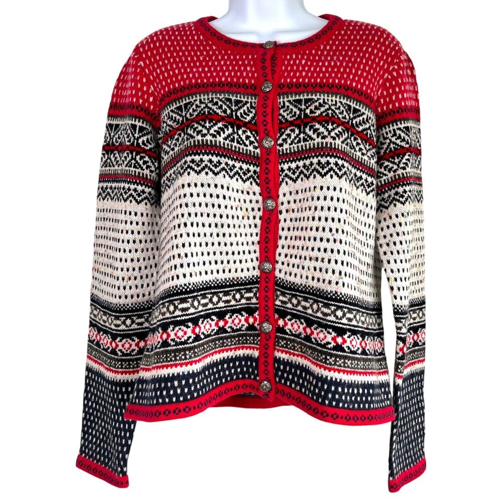 Appleseeds Womens Fair Isle Button Up Cardigan Size Medium Winter‎ Holidays Cozy